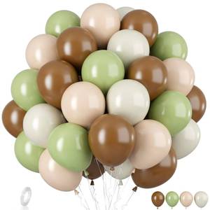 lot 16482 image: Sage Green and Brown Latex Balloons for Safari Jungle Woodland Theme Birthday Baby Shower Party Decorations