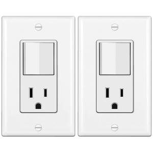 lot 16488 image: BESTTEN 2 Pack Combination Wall Light Switch and Decor Outlet, Single Pole Rocker Switch, 15A120V, Decorative Receptacle, 15A125V, Combo Style, Wallplate Included, Side Wire, UL Listed, White