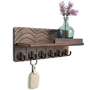 lot 16491 image: Qriosidy Key Holder Wall Decor-11.8 Solid Ash Wood Entryway Organizer with 6 Hooks & Extra Deep Storage Rack for Key, Mail, Wallet, Leash, Glasses, Hand-Polished & Stained, Easy-Assembly