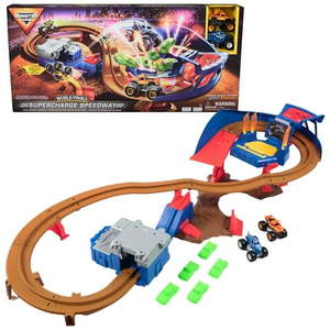 lot 17171 image: Monster Jam  Supercharge Speedway 46-inch Long Playset with 2 Monster Trucks  for Ages 3 and up