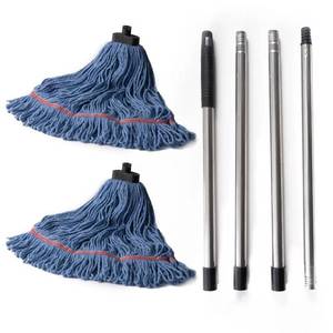 lot 17178 image: Matthew Large Commercial&Residential Mop Heavy Duty Industrial Mops wScrew-on handle(Fit Standard American Screw)Looped-End String Wet Cotton Mops for Home,Office,Warehouse - 1 Set&2 Mop Replacements