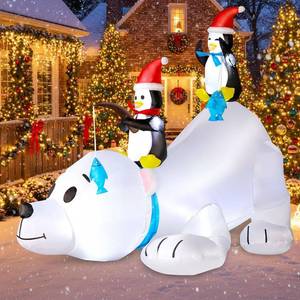 lot 17202 image: 6 FT Christmas Inflatable Outdoor Decoration Polar Bear with Penguins, Xmas Blow Up Yard Decoration with Built-in LED Lights, Suitable for Christmas Party Outdoor, Yard, Garden, Lawn Holiday Decor