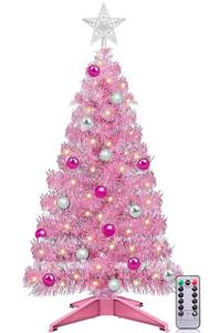 lot 17238 image: TURNMEON Remote Control 8 Modes 3 Ft Christmas Tree Warm Lights 15 DIY Ball Ornaments Star Battery Operated Artificial Pink Full Tree Timer Holiday Xmas Decoration Home Indoor Table Valentines Day