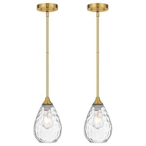 lot 17241 image: SADUENFR Brushed Gold Pendant Lights Kitchen Island 2 Pack, Modern Glass Pendant Light Fixtures with Hammered Glass and Rods, Adjustable Brass Hanging Light for Kitchen Sink Dining Room Bathroom