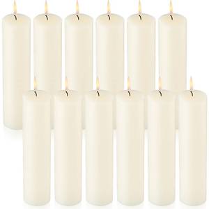 lot 17243 image: Lounsweer 12 Pack Ivory Pillar Candles Bulk Large Unscented Paraffin Wax Long Lasting Candles Clean Burning Supplies for Home Decor Wedding Party Dinner Bath Spa(2 x 8 Inch)