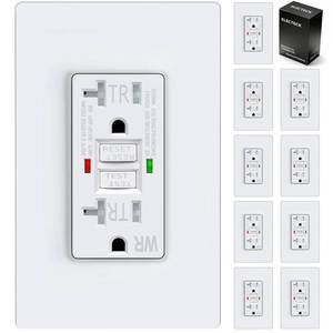lot 17247 image: ELECTECK 10 Pack GFCI Outlets 20 Amp, Outdoor Weather Proof (WR), Self-Test GFI Receptacles with LED Indicator, Ground Fault Circuit Interrupter, Screwless Wallplate Included, UL Listed, White