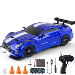 lot 18272 image: SANCO RC Drift Car 116, High Speed Remote Control Vehicle with Bright LED Lights & Spray, 2.4GHz Racing Toy with 2 Batteries & 2 Sets of Tires for Kids & Adults(Blue)