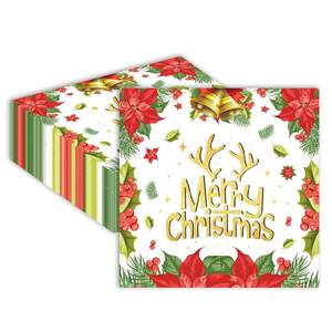 lot 18301 image: 40 Pack Floral Christmas Napkins Disposable - 13x13 Inch unfolded Square Christmas Paper Napkins for Holiday Table Decor, Party Supplies and Dinner Decorations (6.5x6.5 Inch Folded)