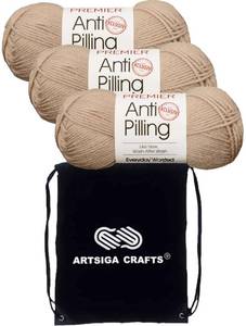 lot 18302 image: Premier Yarns Everyday Anti-Pilling Solid Cappuccino DN100-35 (3-Skeins - Same Dye Lot) #4 Worsted Weight Acrylic Yarn for Crocheting and Knitting with Project Bag
