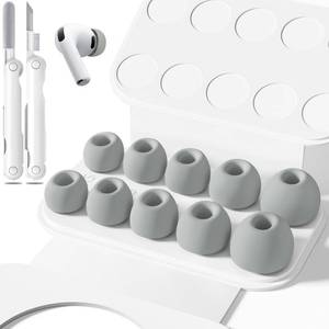 lot 18306 image: Inesore 5 Pairs Replacement Ear Tips for AirPods Pro 3 (2025) with Portable Storage Box & Cleaner Pen,Built-in dust Guard Screen Silicone Ear Tips 5 Sizes (XXSXSSML)-Grey