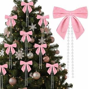 lot 18311 image: Chuangdi 24 Pcs Pink Velvet Bows Christmas Tree Decorations with Pearls Chain Coquette Xmas Ornaments Pink Bows Garland Decor for Christmas Tree, Wreath, Gift Wrapping, Birthday Party, Holiday Decor