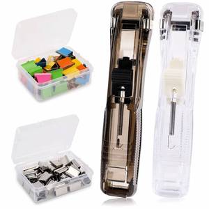 lot 18325 image: 2Pcs Paper Clip Dispenser, Handheld Paper Clam Clip Dispenser with 100 Pcs Paper Clam Clip, 2Pcs Clam Clip Dispenser, Mini Push Stapler, Clam Clip Dispenser for Office School Files Assignments