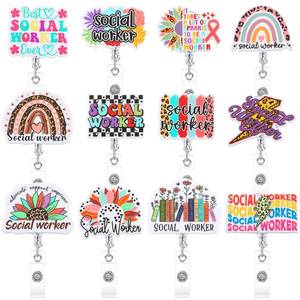 lot 18344 image: Geyoga 12 Pcs Social Worker Badge Holder Retractable Badge Reels Work Office Cards Holder with Clip Gift for Social Worker Dentist Volunteer OT Doctor Nurse Teacher Coworker Appreciation