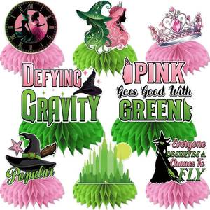 lot 18349 image: Witch Theme Party Decorations, 8Pcs Pink and Green Party Honeycomb Centerpieces, Witch Table Centerpieces Party Supplies, Movie Birthday Party Decorations for Kids