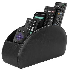lot 18355 image: PU Leather Remote Control Holder - 5-Compartment Desktop Organizer Caddy for TV Remotes, Media Controllers, Pens, Glasses, and Small Accessories