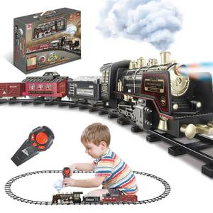 lot 19213 image: JQ JUQU Remote Control Train Set for Kids Ages 3-12 - Electric Steam Toy Train with Smoke, Lights and Sounds, Battery Operated Model Train with Tracks for Indoor Play and Holiday Decor