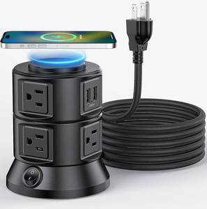 lot 19238 image: Power Strip Tower with Wireless Charger, Dual-Layer Rotatable Design Surge Protector Tower with Multiple Outlets, 6 AC Outlets and 4 USB Ports (2 USB-C) Charging Station for Home Office Dorm.
