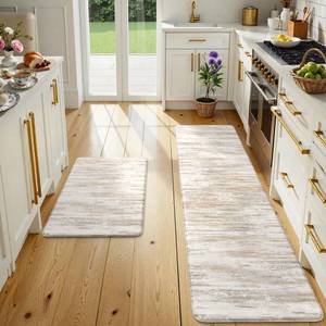 lot 19247 image: KIMODE Kitchen Anti Fatigue Mats, Farmhouse Abstract Kitchen Rugs Sets of 2, Memory Foam Kitchen Mats for Floor, Waterproof Non Skid Standing Mats for Sink Laundry Office Desk Brown 20x7120x32