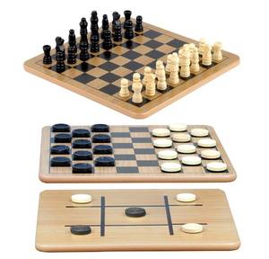 lot 19248 image: Regal Games - Reversible Wooden Board for Chess, Checkers & Tic-Tac-Toe - 24 Interlocking Wooden Checkers and 32 Standard Chess Pieces - for Age 8 to Adult for Family Fun