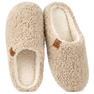 lot 20077 image: EverFoams Womens Fuzzy Slip-on Slippers Soft Comfy Memory Foam Indoor House Shoes Khaki,9-10 US