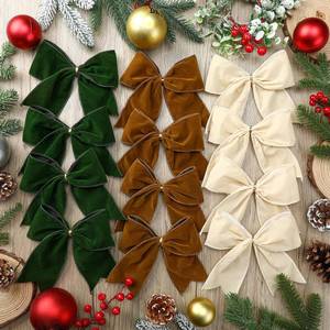 lot 20079 image: Janinka 12 Pcs Christmas Velvet Bows 6 Inch Rustic Wreath Gift Bows Vintage Xmas Velvet Ribbon Bow Ornaments for Christmas Farmhouse Tree Garland DIY Craft Wrapping Decorative(Milky White,Brown,Green)