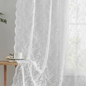 lot 20081 image: 102 Inch Length White Lace Curtains 2 Panels Set Country Rustic Leaf Floral Knitted Vintage Lace Curtains for Living Room Bedroom, Rod Pocket Privacy Antique Sheer Lacy Window Drapes, 52 x 102 Inch