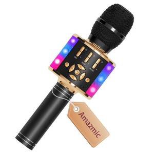 lot 20103 image: Amazmic Kids Karaoke Microphone Machine Toy Bluetooth Microphone Portable Wireless Karaoke Machine Handheld with LED Lights, Gift for Children Adults Birthday Party, Home KTV(Black Gold)