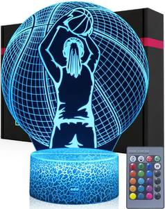 lot 20107 image: ARERG Night Light Basketball Theme for Girls, 16 Colors Changing Dimmable with Remote, Personally Custom Name Number by Yourself, 3D Illusion Basketball Lamp Kids Teens Room Hoom Office Decoration