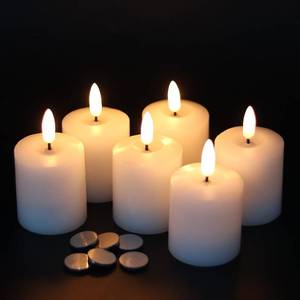 lot 20142 image: GenSwin Flameless Pillar Candles Flickering with Timer, Battery Operated Real Wax LED Votive 3D Wick Candles 6 Pack White(Battery Include, 2 x 3.2 Inch)
