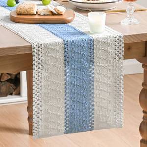 lot 20153 image: Artoid Mode Sky Blue Farmhouse Rustic Table Runner, Seasonal Holiday Hollow Kitchen Dining Table Decoration for Home Party Decor 12x108 Inch