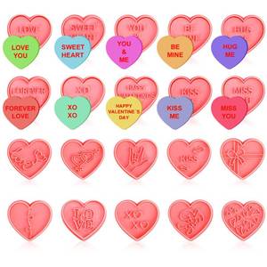 lot 20183 image: Jspupifip 20 Pcs Valentines Day 3D Cookie Cutters Bulk, Heart Shaped Cookie Stamps DIY Press Cutters for Love You Kiss Hug Me Happy Valentines Day Cookie Cutters Party Baking Supplies