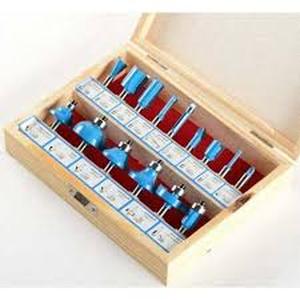 lot 3059 image: Professional 15-Piece Router Bit Set with Wooden Case