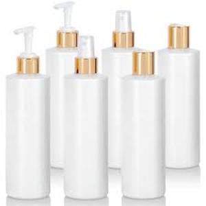 lot 12049 image: 8 Piece Frosted Glass Cosmetic Bottles Set with Gold Caps
