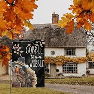lot 14409 image: AVOIN colorlife Thanksgiving Turkey Garden Flag 12x18 Inch Double Sided, Polka Dots Welcome Yard Outdoor Decorative Flag