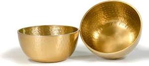 lot 17220 image: A five pack of fancy dimpled gold bowls