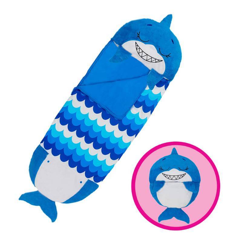 lot 26080 image: Happy Nappers Pillow & Sleepy Sack- Comfy, Cozy, Compact, Super Soft, Warm, All Season, Sleeping Bag with Pillow- Blue Shark (Medium- 54x 20) - Retail $51