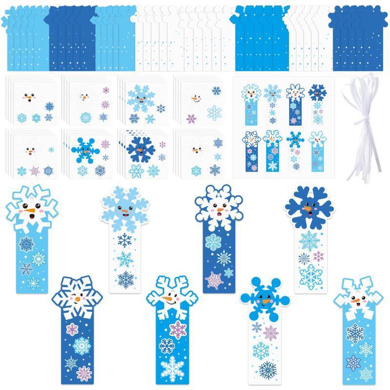 lot 30169 image: 3sscha 40 Packs Snowflake Bookmarks Craft Kit for Kids - DIY Winter Christmas Art Crafts Make Your Own Snow Flakes Sticker Decor Set Handmade Artwork Project School Home Holiday Activity Party Favor