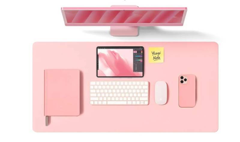 lot 51954 image: YSAGi Leather Desk Protector, Office Mat, Large Mouse Mat, Non-Slip PU Leather Blotter, Laptop Pad, Waterproof Writing Pad for Office and Home (Light Pink, 23.6 x 13.8)