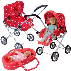 lot 3903 image: Baby Doll Stroller Play Set, 3-in-1 Babydoll Stroller with Removable Bassinet Baby Carriage for Dolls Toy Doll Stroller for Toddlers 3-4 Years, - Retail $45