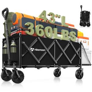 Hikemoon 43'' Extra Long Collapsible Wagon with Extended Tailgate, 360LBS Heavy Duty Wagons Carts Foldable, Portable Folding Outdoor Utility Cart for Grocery, Shopping, Garden, Camping, Black - Retail: $60