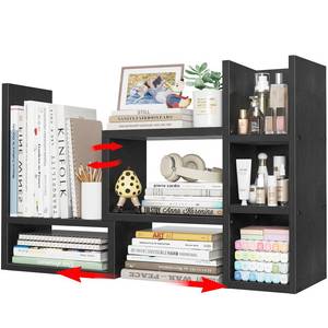 lot 3907 image: NUTIKAS Desk Shelves Desktop Orgnizer Shlef - Black Office Organization for Top of Desk Organizers and Accessories Corner Bookshelf Table Top Shelving Small Hutch Decorations for Office - Retail $30