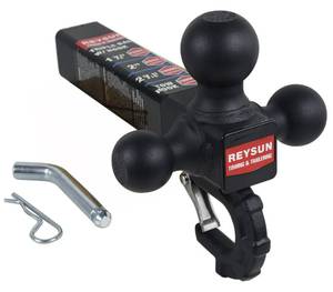 lot 3921 image: REYSUN Patented Forged Trailer Hitch Tri-Ball Hitch with Hook 3 Sizes in 1 Tow Ball Hitch, Fits 2-inch Hitch Receiver, Secure Locking Mechanism, Matt Black - Retail $43