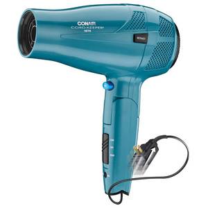 lot 26497 image: Conair Cord-Keeper Dryer with Folding Handle and Retractable Cord, 1875W Travel Hair Dryer, Ionic Technology, Teal - Retail $25