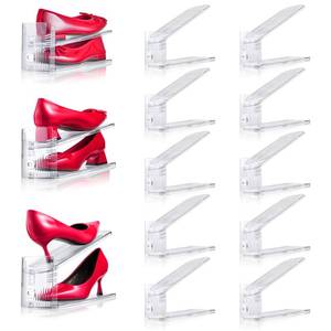 lot 26502 image: TOOKNIN Adjustable Shoe Slots Organizer,10PACK Transparent Shoe Stackers Shoe Rack Holder Shoe Space Savers Double Layer Stack Shoe Racks for Closet Organization(Transparent) - Retail $28