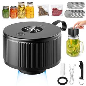 lot 26508 image: Automatic Mason Jar Vacuum Sealer Kit for Regular Mouth and Wide Mouth Canning Jars, 3-in-1 Electric Mason Jar Vacuum Sealer with 10 Regular Mouth 10 Wide Mouth Canning Jars and 2 Sous Vide Bags