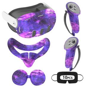 lot 26511 image: Relohas Deluxe 5 in 1 Silicone Accessories for Meta Quest 3, VR Protective Case Set, Controller Grip Cover, VR Shell Cover, Face Cover, Gifts for Christmas & Halloween (Galaxy Purple) - Retail $23