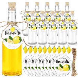 lot 26519 image: Vesici 10 Set 11oz Limoncello Plastic Bottles and Label with Cork Lids Mini Resin Lemon for Limoncello Homemade Brewing DIY Long Neck Bottles for Christmas Wedding Bridal Shower Gifts(Round Hangtag) - Retail $26