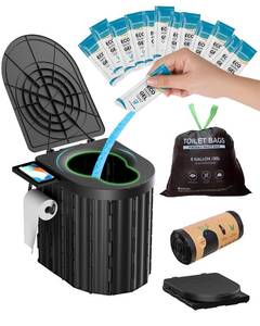 lot 26524 image: Portable Toilet with Urine Gel & Leak-Proof Bags Odorless Camping Toilet for Adults & Kids, Outdoor Travel Potty with Ergonomic Design - Retail $33