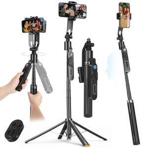 lot 26525 image: Heliora 72 Auto Face Tracking Selfie Stick Tripod Stand for iPhone, Android, Auto-Open Travel Four-Legged Stand, 360° Rotation & Remote with Gesture Control for VloggingTikTokMakeup - Retail $40