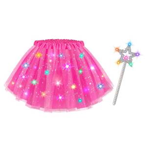 lot 26528 image: Teuevayl Girls Light Up Tutu Skirt, LED Glow Ballet Tutu Dress and Star Wand Halloween Costume for Kids 3 4 5 6 7 8 Years (Rose) - Retail $10